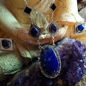 LAPIS LAZULI CRYSTAL NECKLACE AND EARRINGS SET